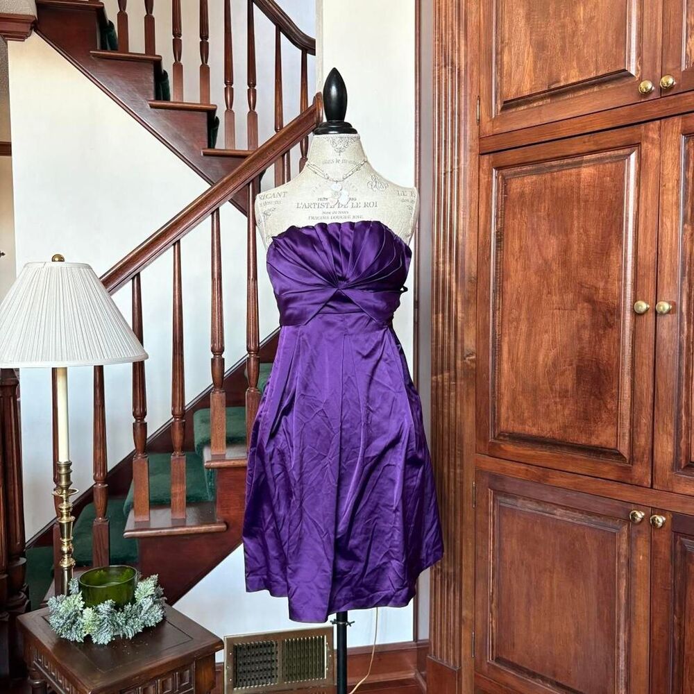The Limited Bright Purple Satin Dress Babydoll Bubble Strapless Mini Size 0